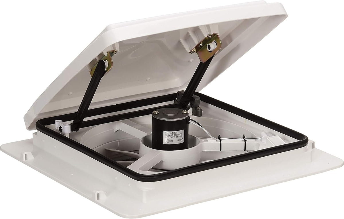MAXXAIR Original Maxxfan - Vent, Fan & Rain Protection All-in-One, High Powered 4-Speed Exhaust Only Fan, Manual Knob Control, 14"x14", White (00A04301K)
