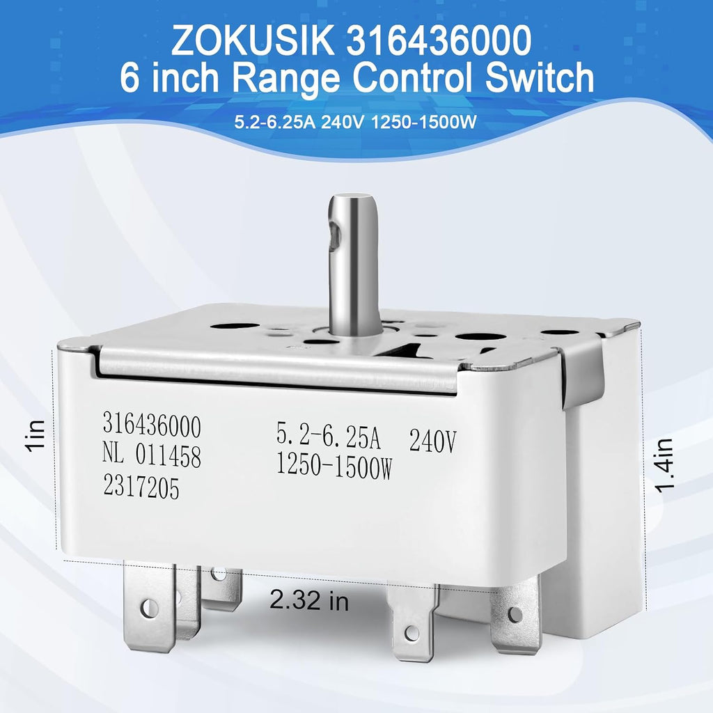 316436000 Infinite Switch for Frigidaire 6" Electric Stove Burner