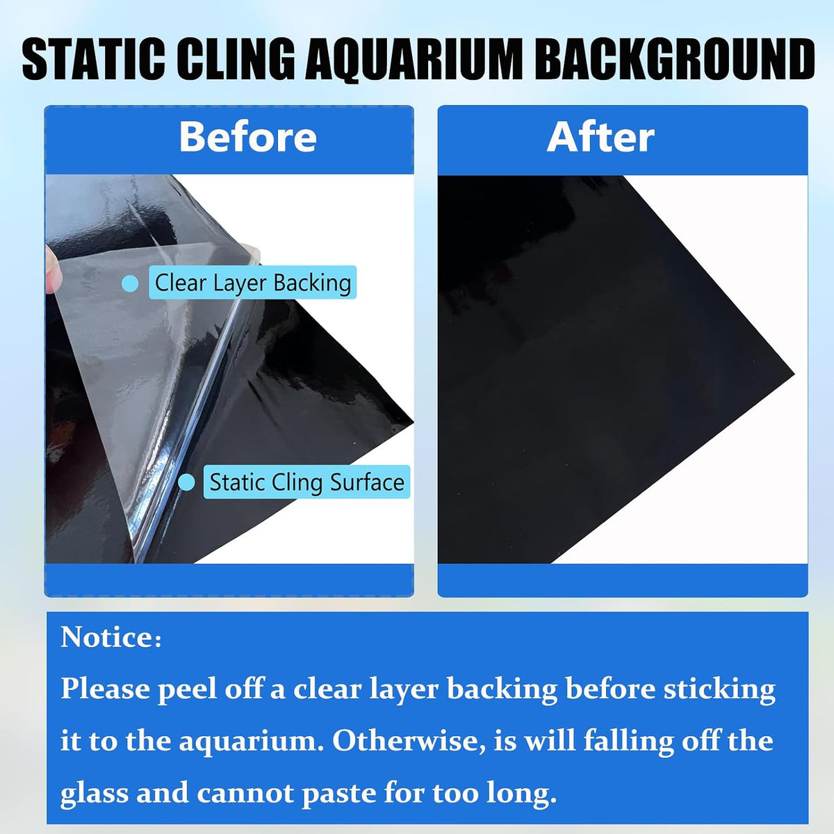 Black Aquarium Background Fish Tank Film, Static Cling, 39.4 x 17.7 in