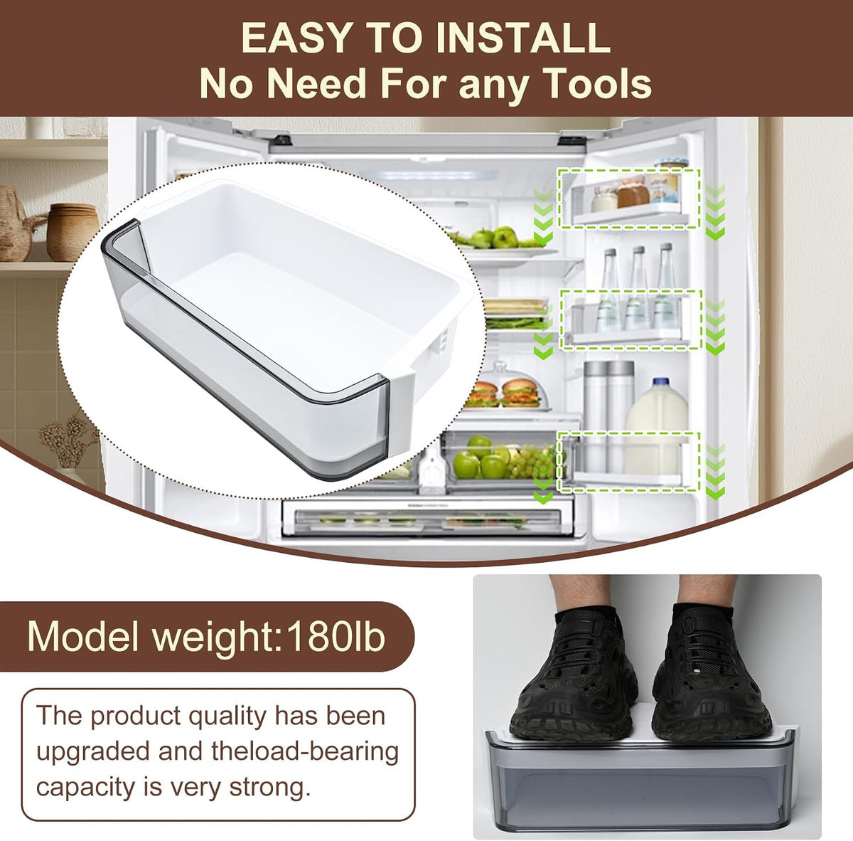 DA97-14314B Door Bin Compatible with Samsung Refrigerator (Right) Door Shelf, Part Number: RF23HCEDBBC, RF23HCEDBSG, RF23HCEDBSR, RF23HCEDBWW, RF23HCEDTSR etc. 1 Year Warranty