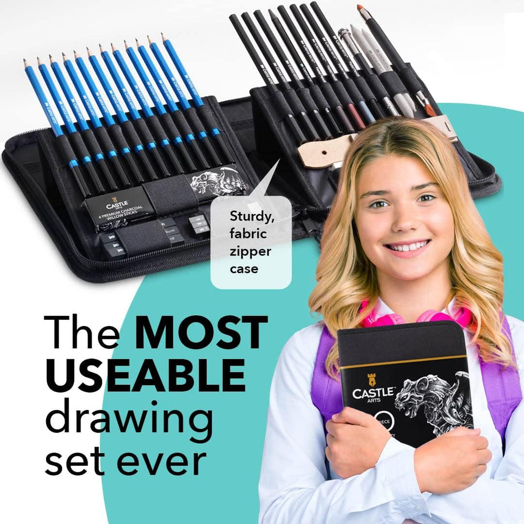 40 Piece Premium Drawing and Sketching Set with Tutorial | for Artists, Professionals or Beginners | Pencils
