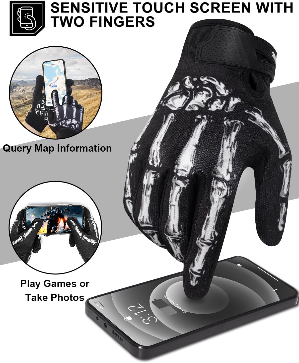 Motorcycle Gloves for Men Women Touchscreen, Lightweight Dirt Bike Glove Non-Slip, Skeleton Motorcycle Riding Glove