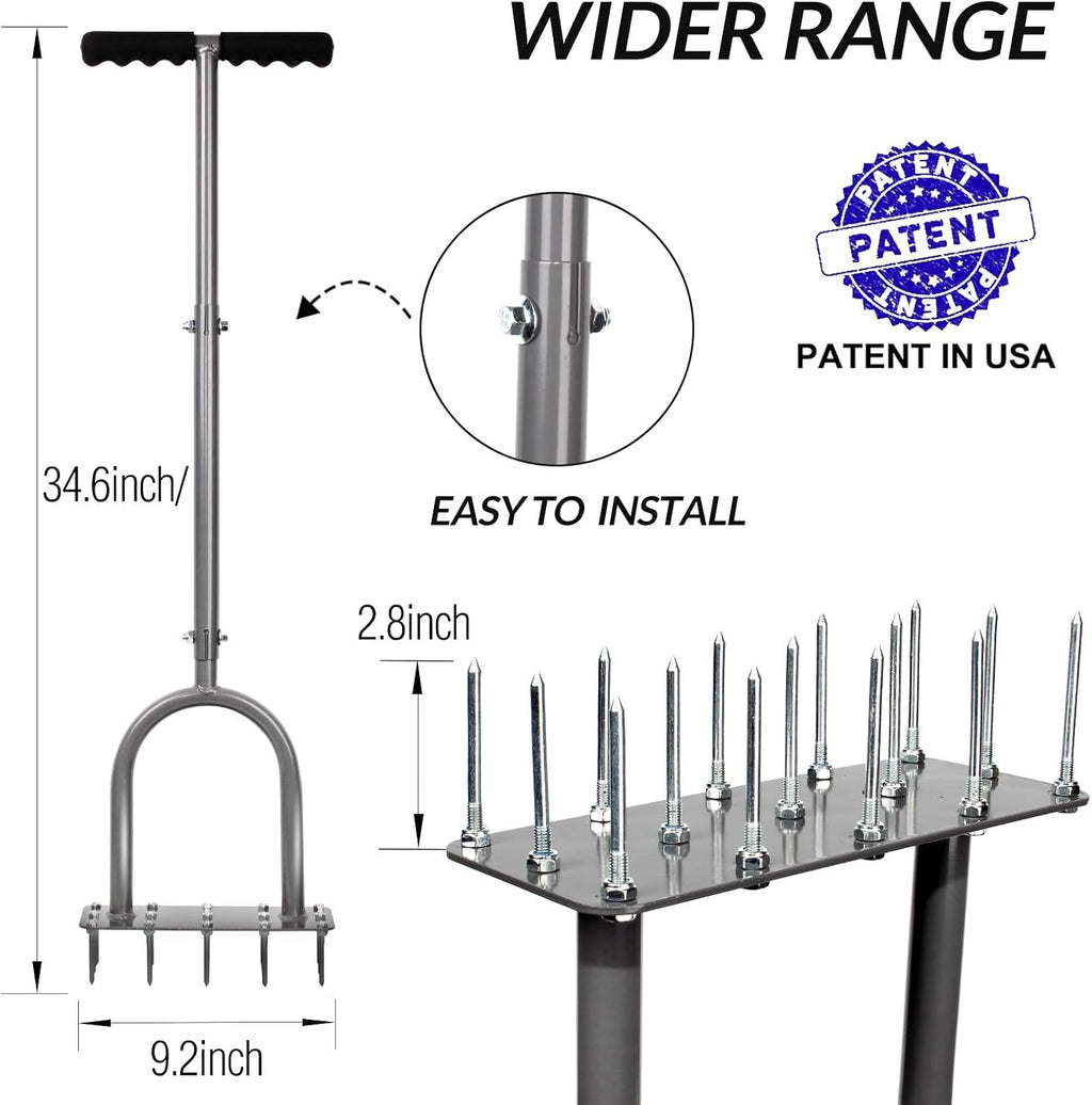 Manual Lawn Aerator Tool with 15 Iron Spikes, Garden Spike Aerator | Alternative to aerator shoes, patented grass