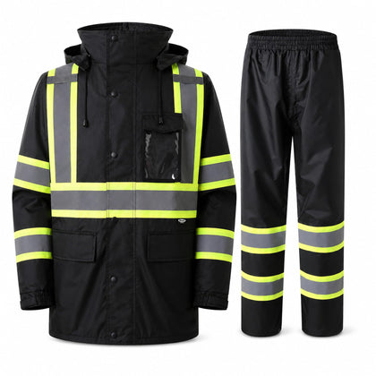 Hi Vis Rain Suits for Men Waterproof Reflective Safety Rain Jacket and Pants High Vis Construction Work Rain Gear