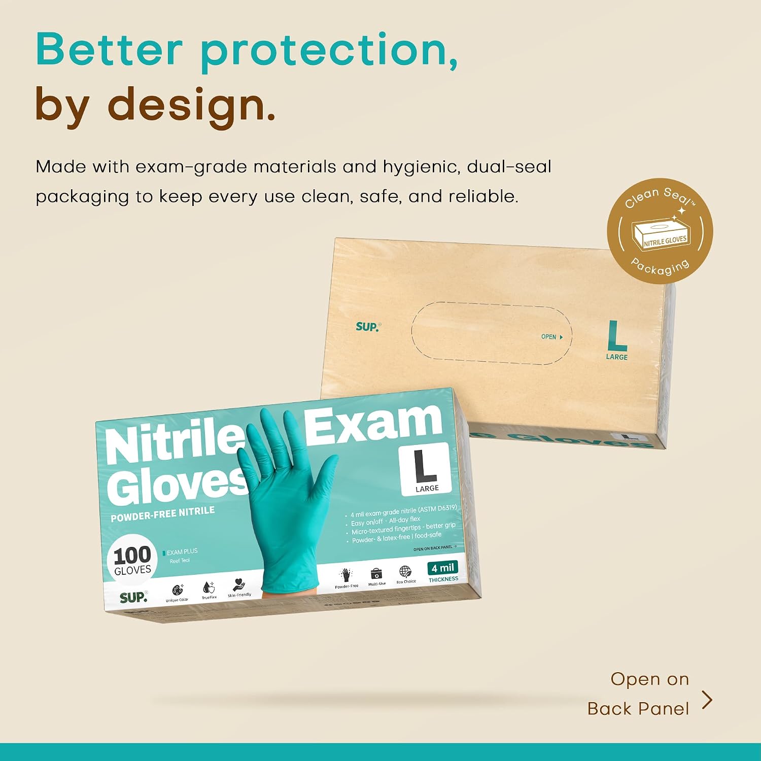 Powder-Free Nitrile Exam Gloves, 100 Count Food Safe Latex-Free Disposable Gloves for Medical Lab Cooking Cleaning, Teal
