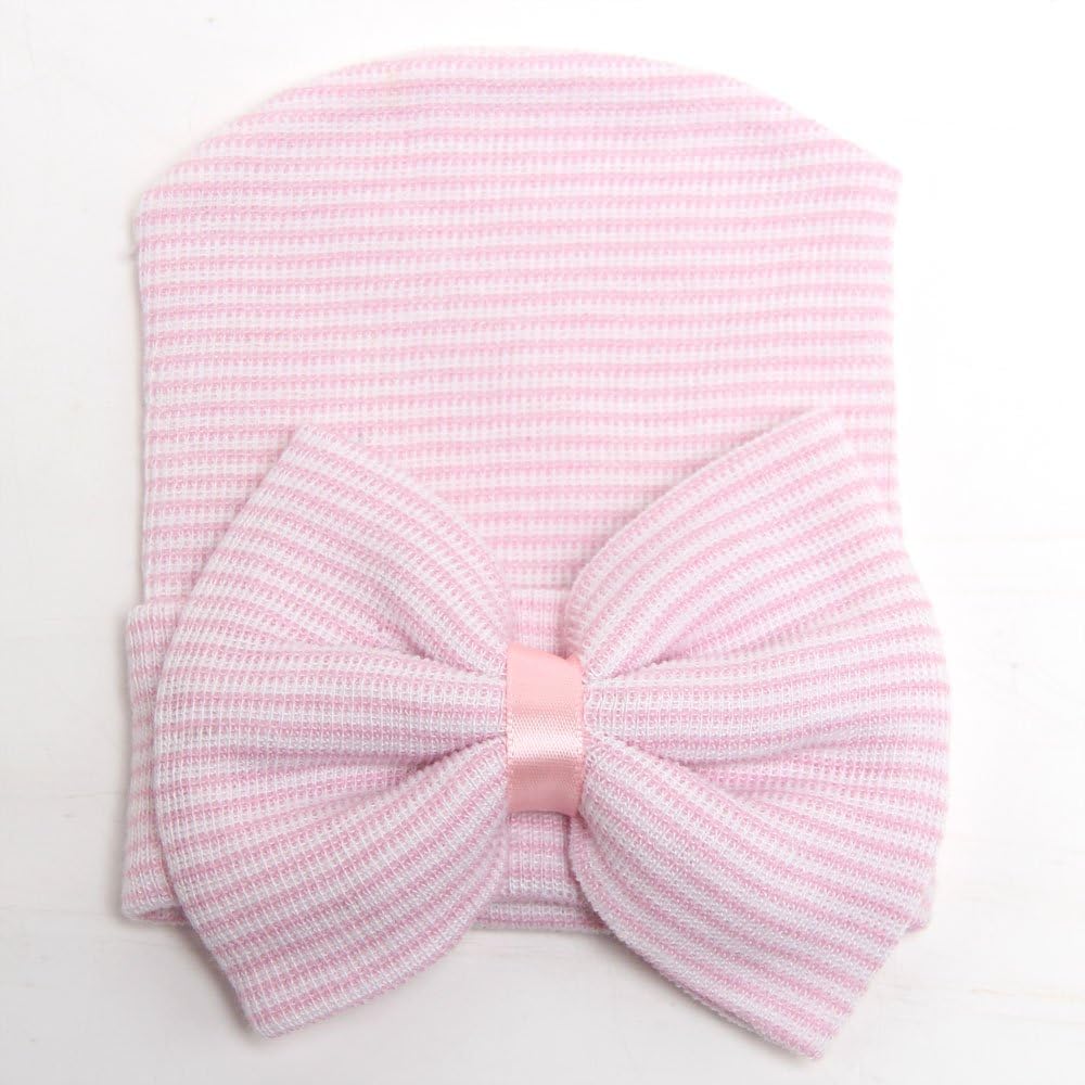 BQUBO Newborn Hospital Hat with Bow Cotton Infant Baby Cap Soft Cute Nursery Beanie Hat for Baby Girl Boy 0-3 Months
