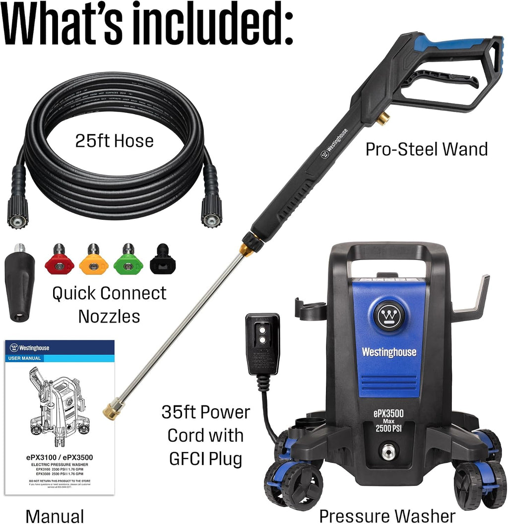 ePX3500 Electric Pressure Washer, 2500 Max PSI 1.76 Max GPM with Anti-Tipping Technology, Onboard Soap Tank