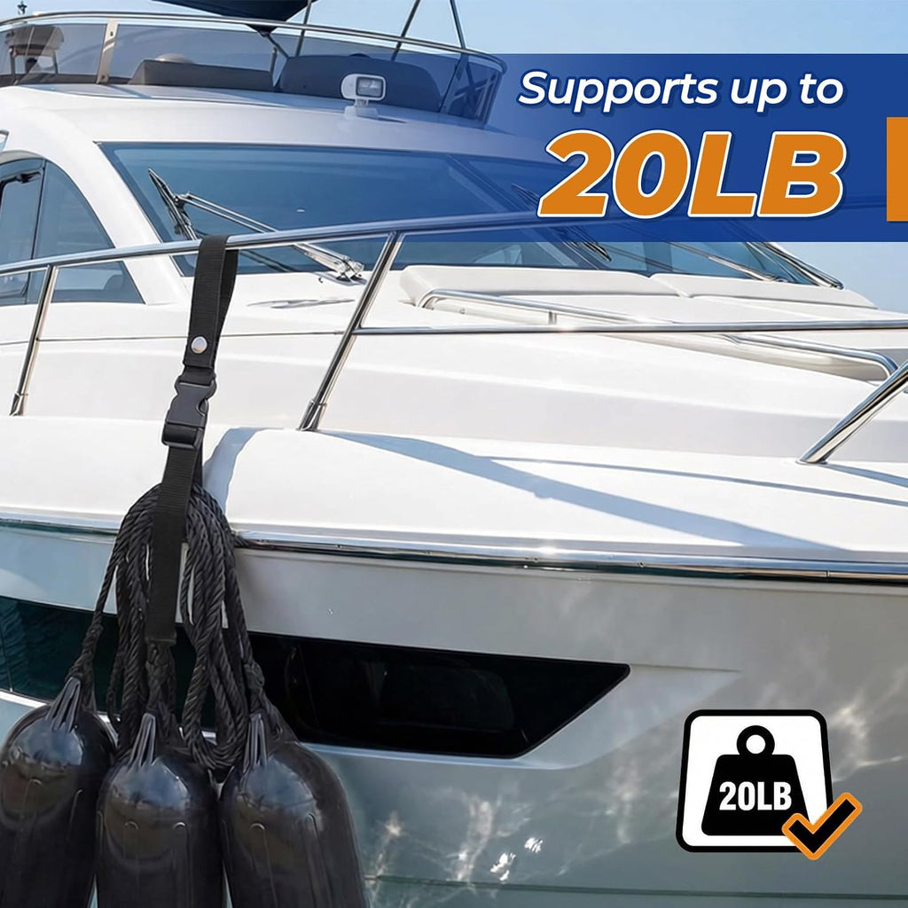 Boat Fender Line Holder,Adjustable Straps (Fully Extends to 43cm),Fits Rails up to 2",Durable Plastic Snap,Heavy-Duty