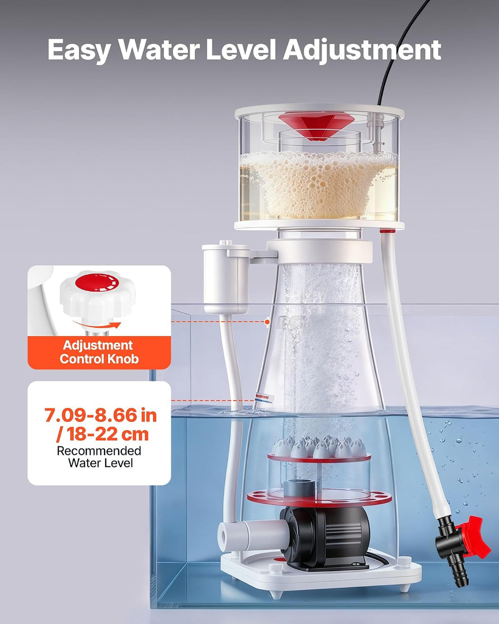 Protein Skimmer for 132-264 Gal Saltwater Aquariums In Sump with Pump, Protein Skimmer with DC Pinwheel Pump