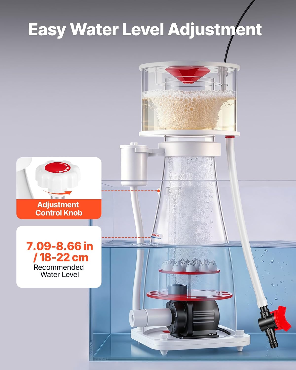 Protein Skimmer for 132-264 Gal Saltwater Aquariums In Sump with Pump, Protein Skimmer with DC Pinwheel Pump