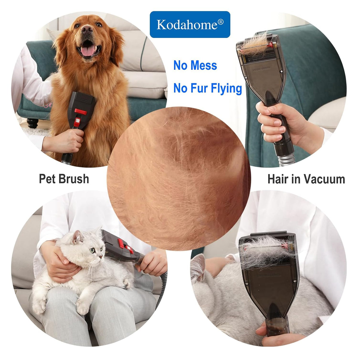 Dog Brush Vacuum Attachment with 1"-1.75" Universal Adapters for Vacuum Cleaners, Pet Hair Shedding Grooming Tool Kit