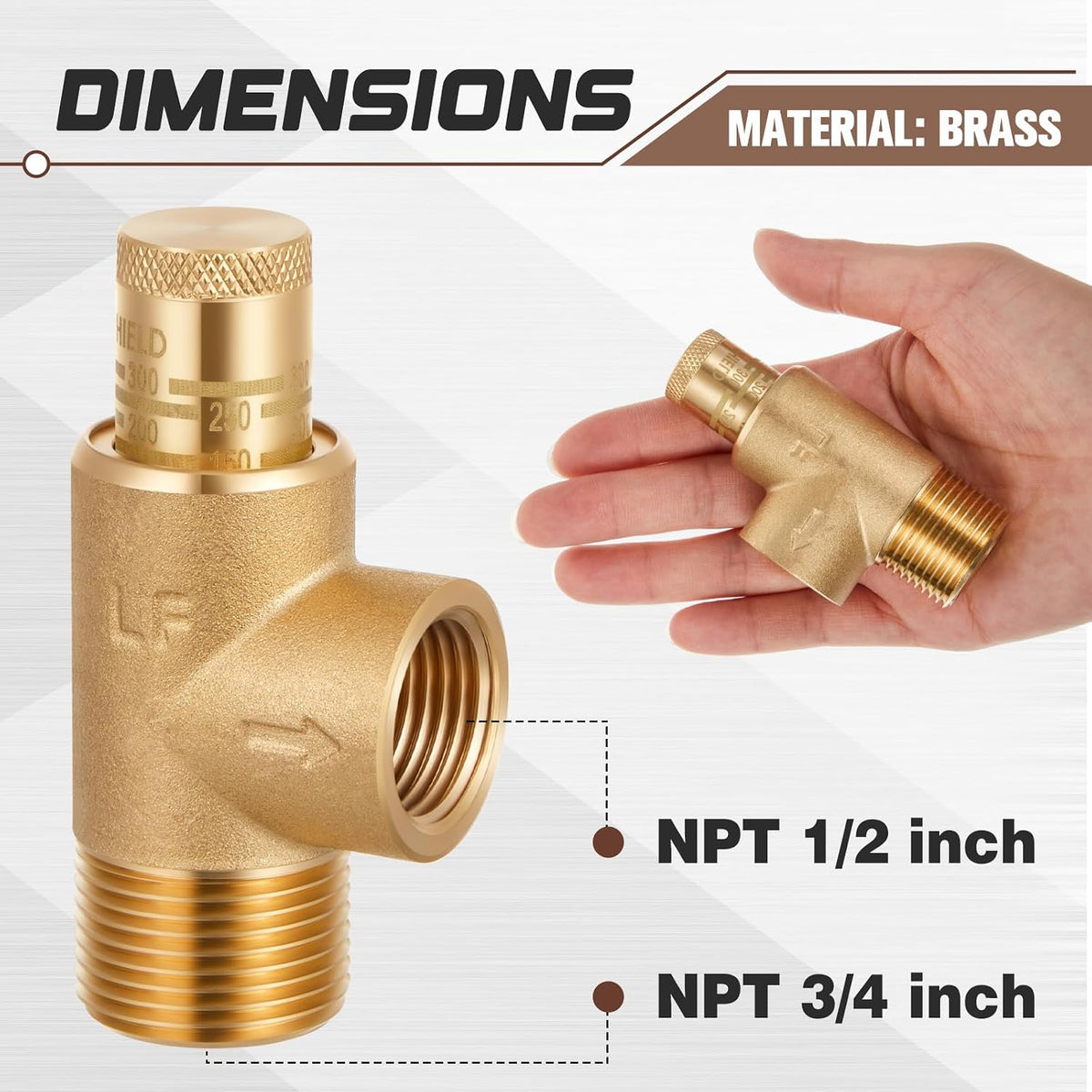 1/2" X 3/4" Adjustable Pressure Relief Valve 100-300 Psi Poppet
