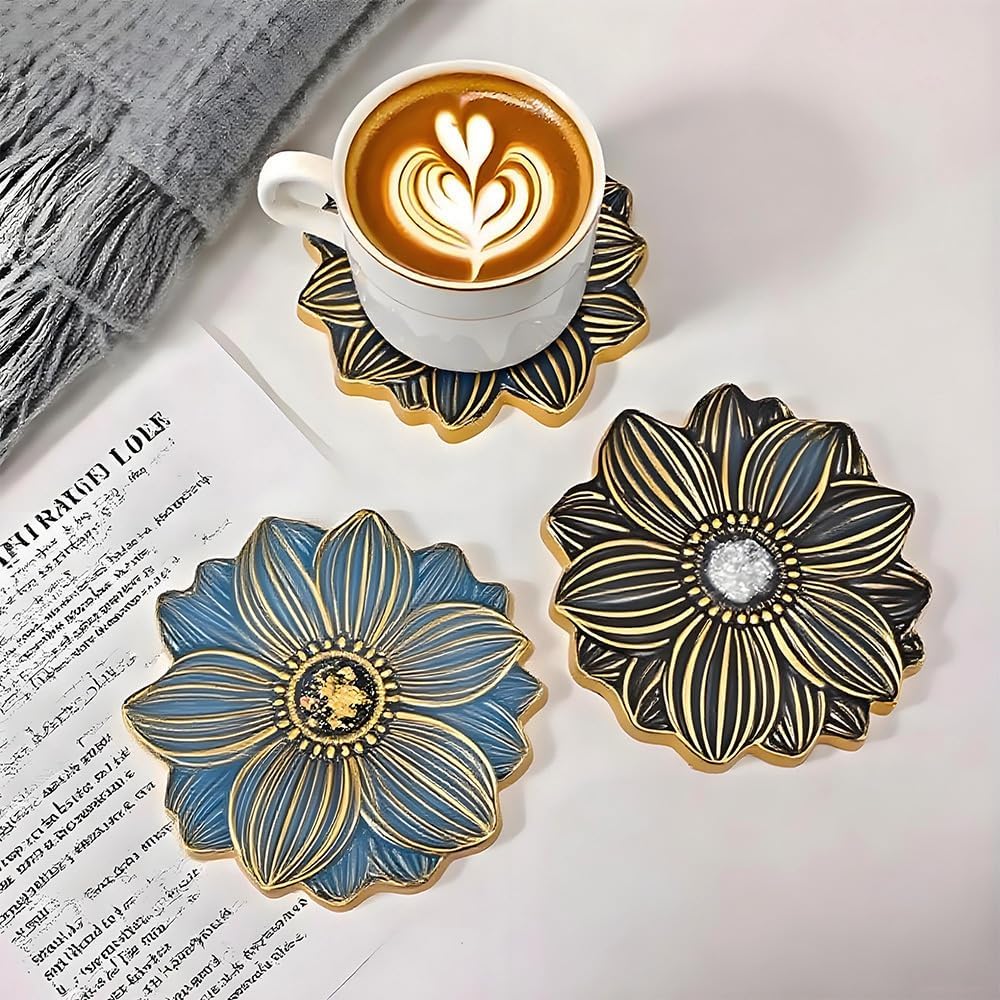 Large Resin Tray molds 14in Flower Resin Molds Silicone + 4pcs Coaster Silicone Mold Set DIY Art Craft Tray Cup Mats