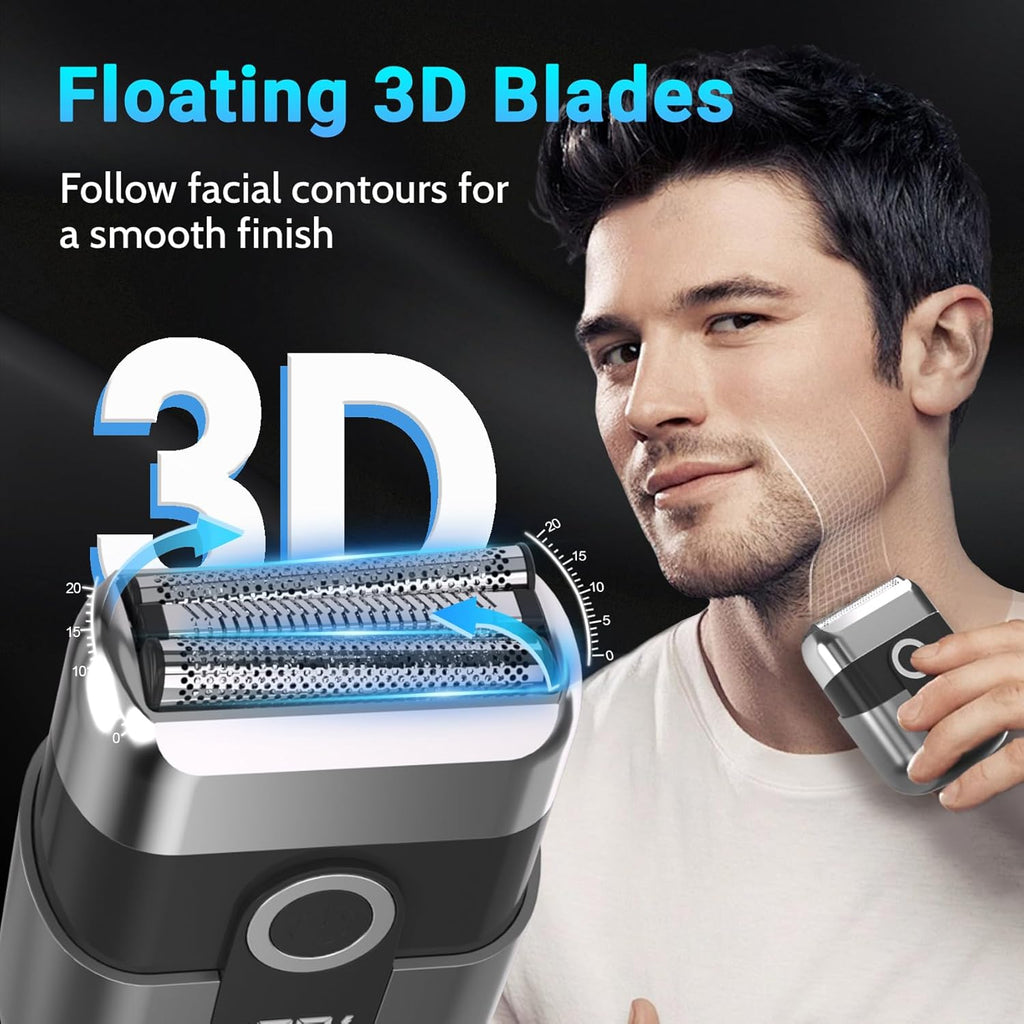 Foil Shavers for Men, Mini Electric Razor for Face | 3 Floating Blades; LED Display; IPX7 Waterproof; Wet Dry Use;