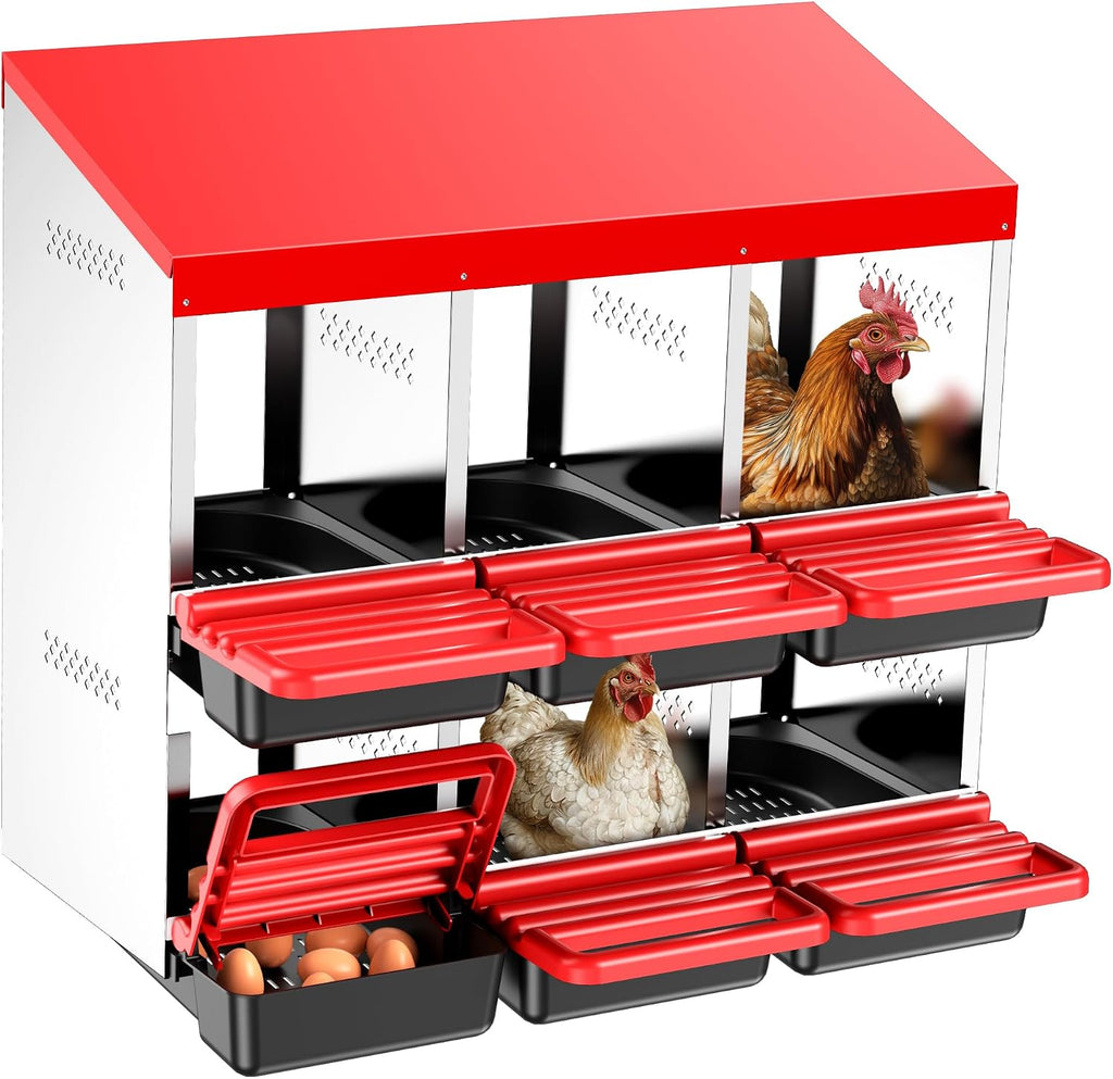Two-Tier Chicken Nesting Box Red 6 Compartments