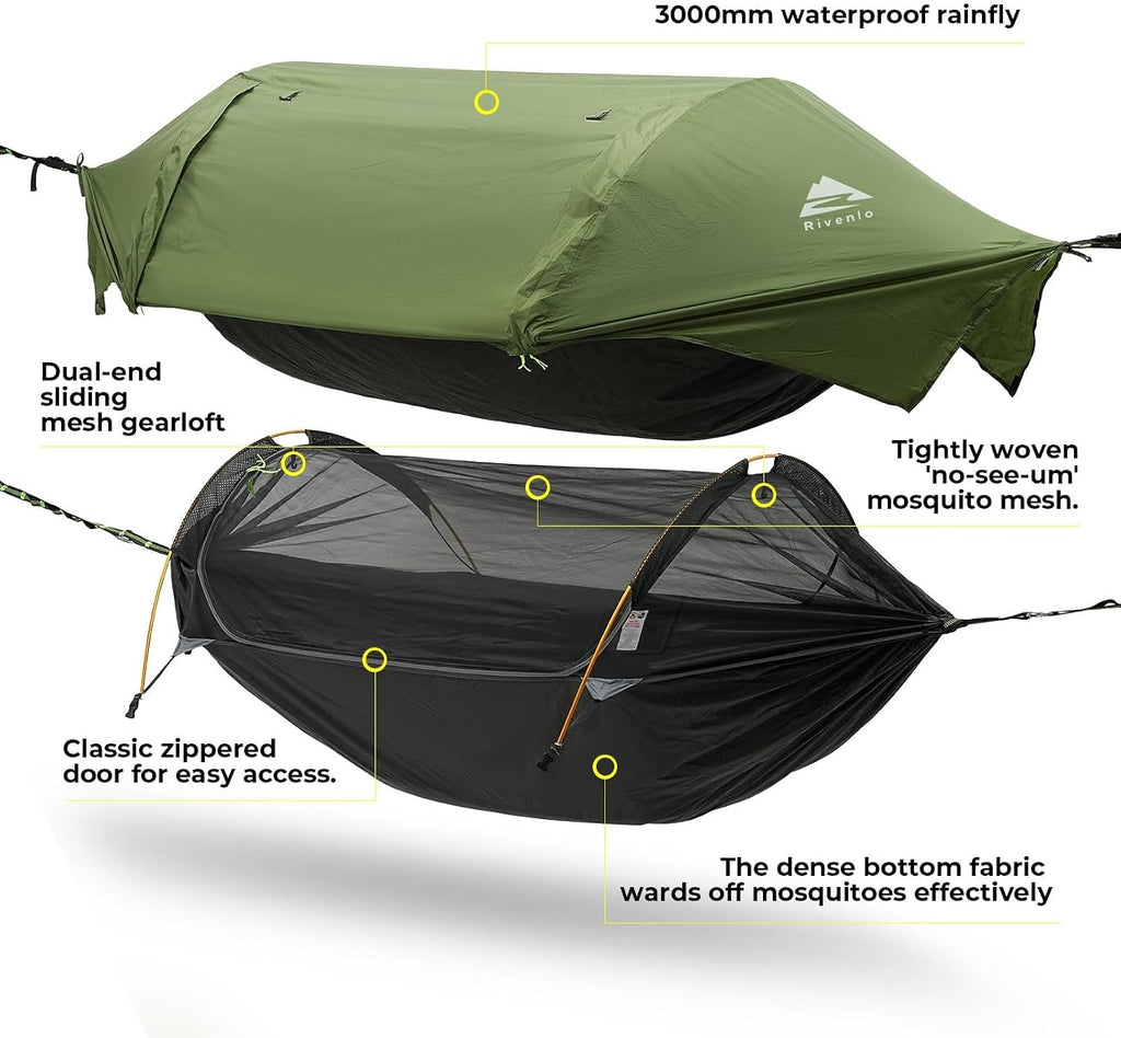 Camping Hammock Tent with Mosquito Net & RainFly, 3 in 1 Waterproof Portable Sleeping Hammock Bug Backpacker