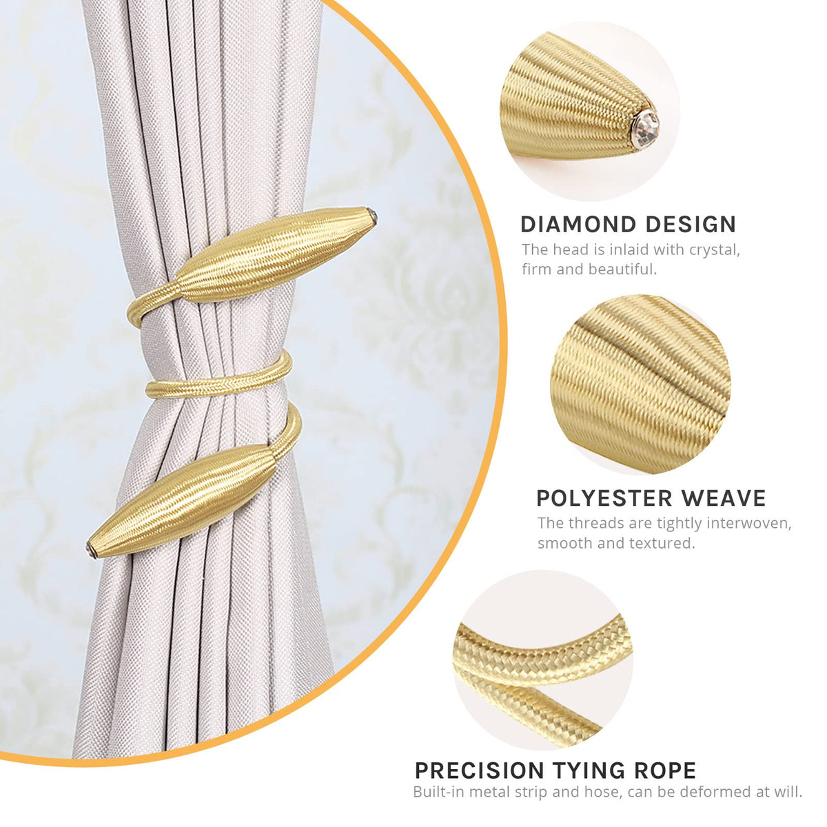 2 Pack DIY Curtain Tiebacks Clips Crystal Decorative Creative Twist Drape Tie Backs European Style Random Modelling