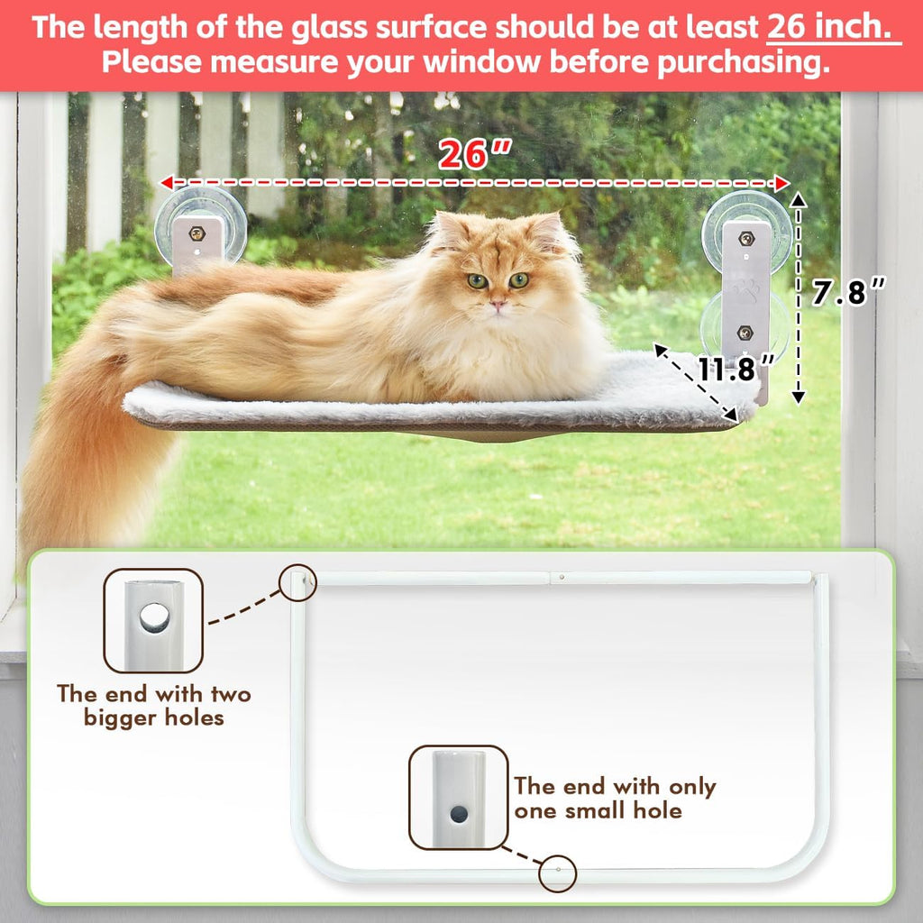 Cordless Cat Window Perch, Cat Hammock for Wall with 4 Suction Cups, Solid Metal Frame and Reversible Cover, Foldable