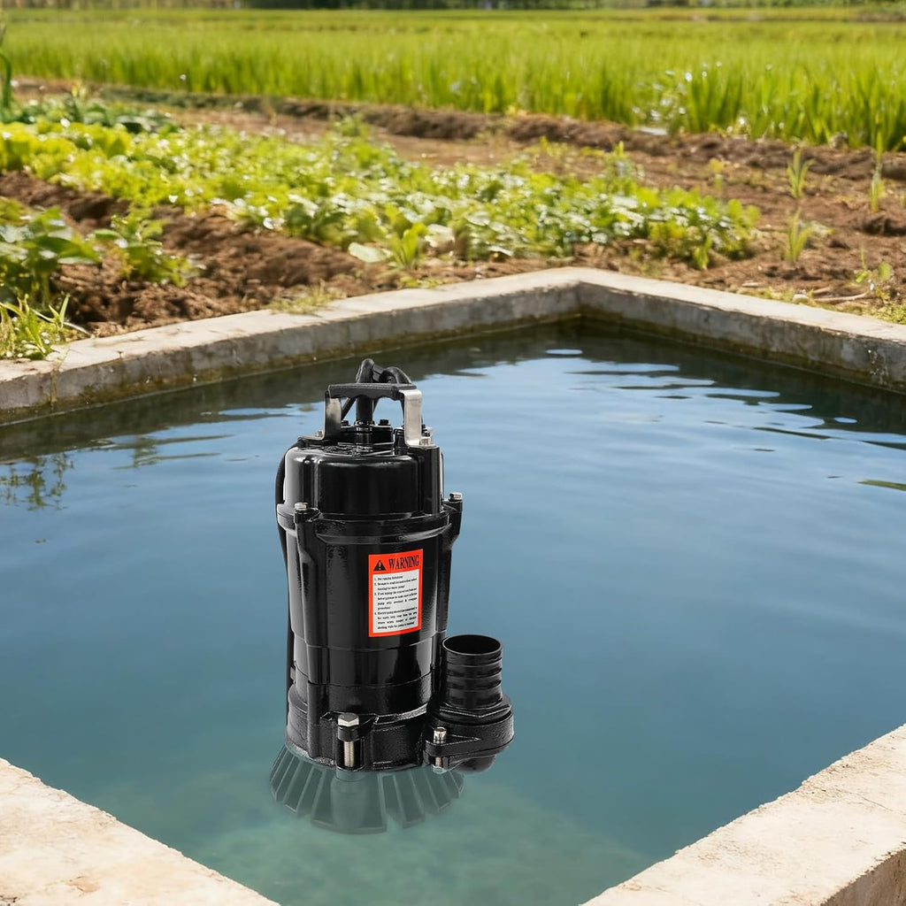 1HP Submersible Sewage Pump, 5019GPH Portable Trash Pump 3420RPM Cast Iron Utility Equipment, 59ft Lift for Basement