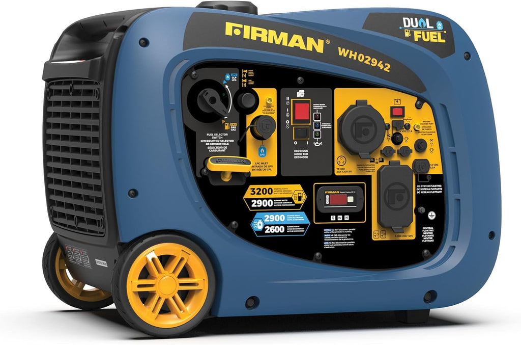 WH02942 Dual Fuel Inverter Portable Generator, 3200W Electric Start, Quiet 58 dB Operation, RV Ready TT-30R Outlet