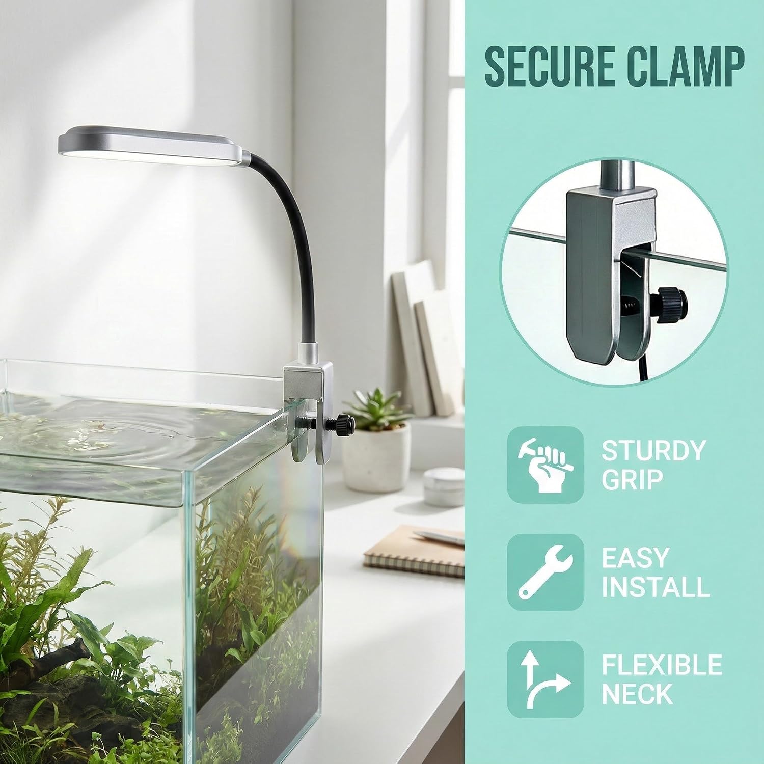 Slim Clip-On Aquarium Light 360° Adjustable LED Fish Tank Light for 1-5 Gallon Tanks, Enhances Fish Colors and