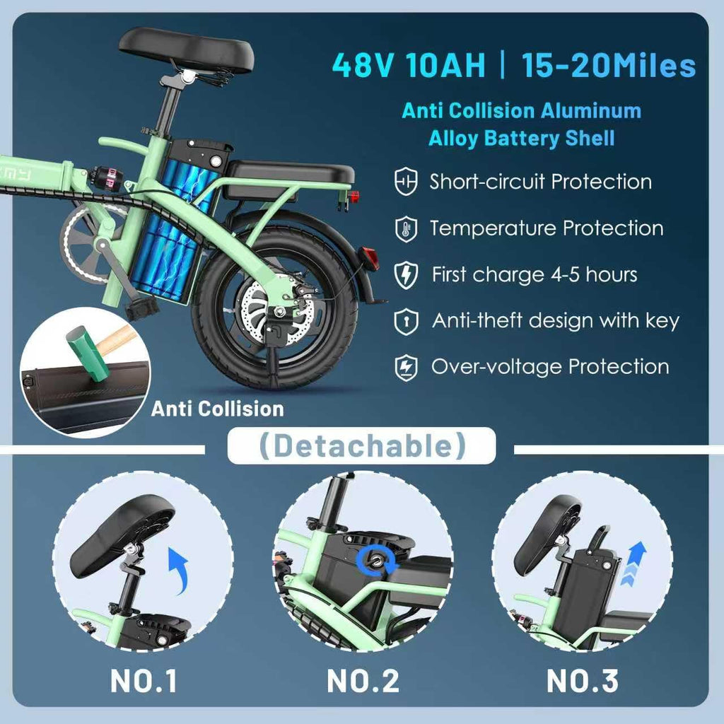 Folding Electric Bike for Adults and Teens, 14" E Bike for Daily Commuting | Electric Bicycle with 700W Peak Motor