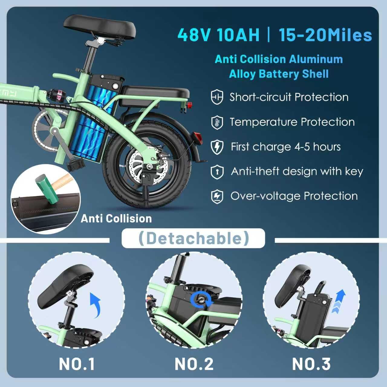 Folding Electric Bike for Adults and Teens, 14" E Bike for Daily Commuting | Electric Bicycle with 700W Peak Motor