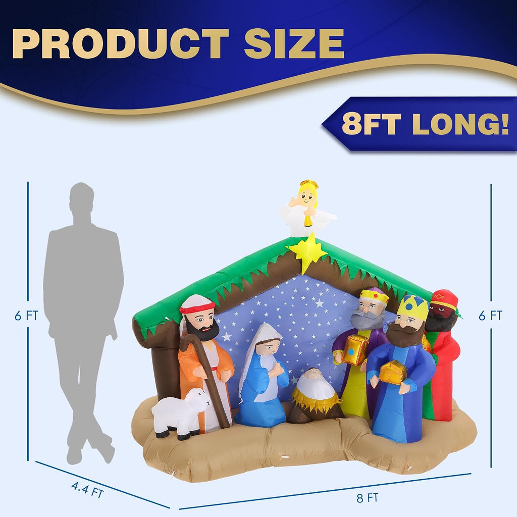 8 FT Christmas Inflatables Nativity Scene Outdoor Decorations, Christmas Blow Up Yard Decorations Nativity Sets for