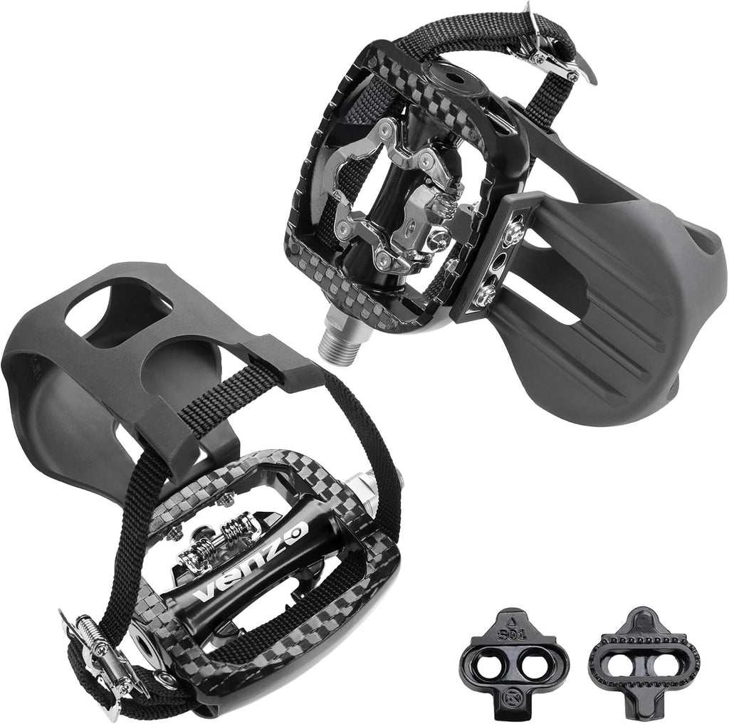 Venzo Bike Toe Clips Cages & Pedals - Compatible with Shimano SPD - Fixed or Adjustable Bicycle Toe Clips & Cleats for Fitness Indoor Exercise Bikes