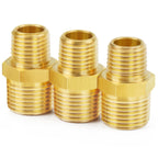 ChillWaves Brass Pipe Fitting，Reducer Hex Nipple 1/2" NPT Male x 3/8" NPT Male Thread Adapter(3-PACK)