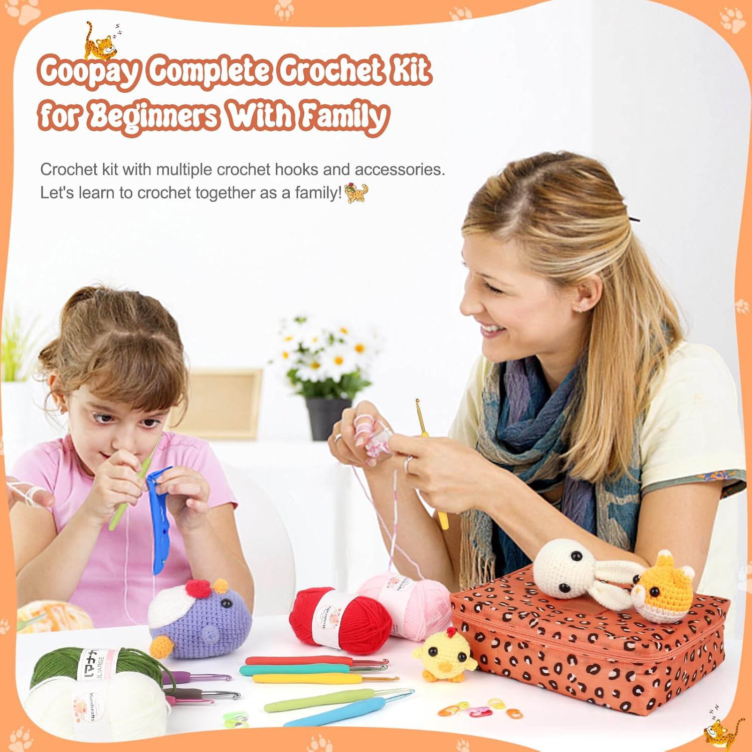 Crochet Kit Beginners Crochet Hook Set with Crochet Yarn,58PCS Portable Crochet Set Ergonomic Crochet Hooks Travel