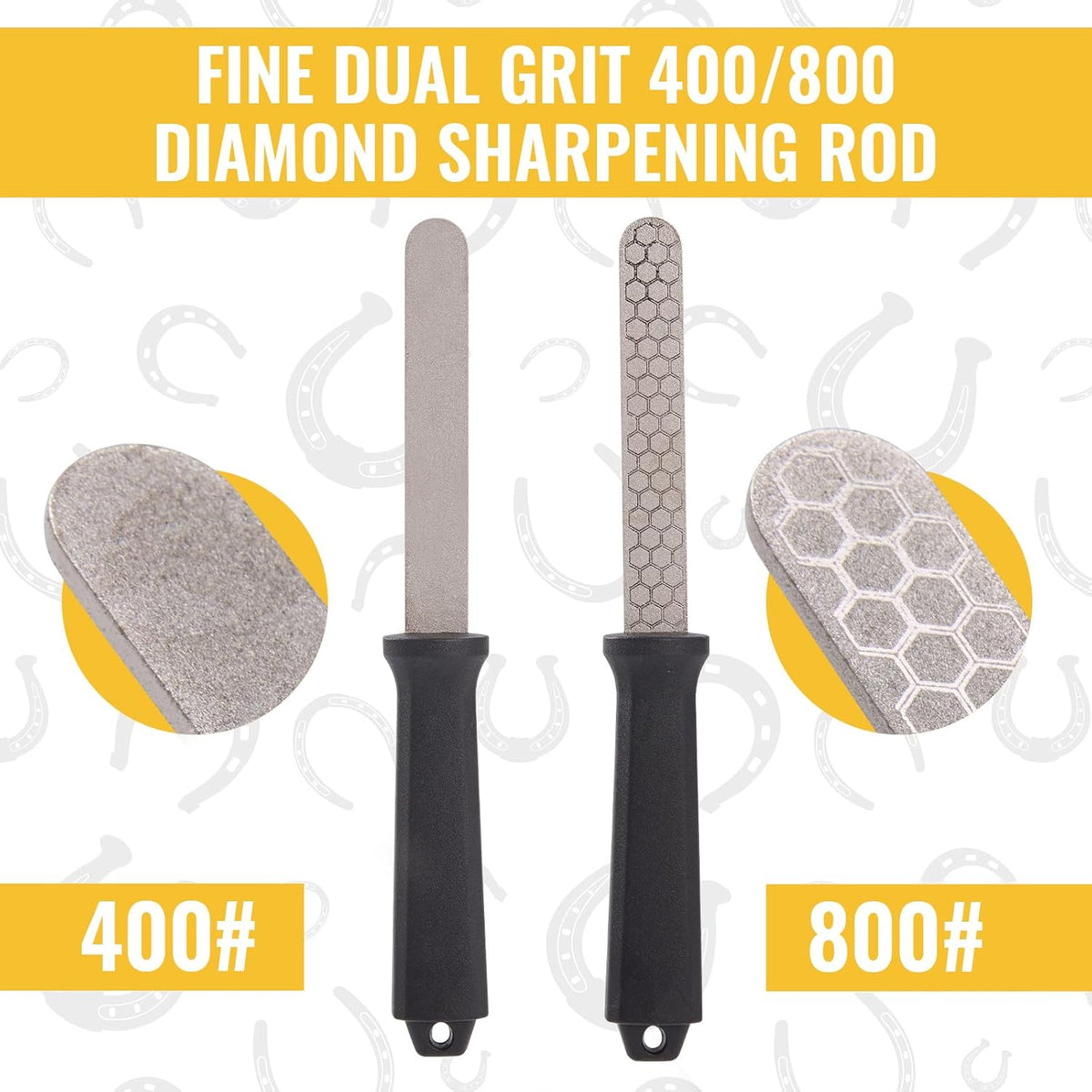 Hoof Knife with Sharpener, 2 PCS Professional Farrier Kit, Curved Stainless Steel Trimming Knife & 400/800 Grit