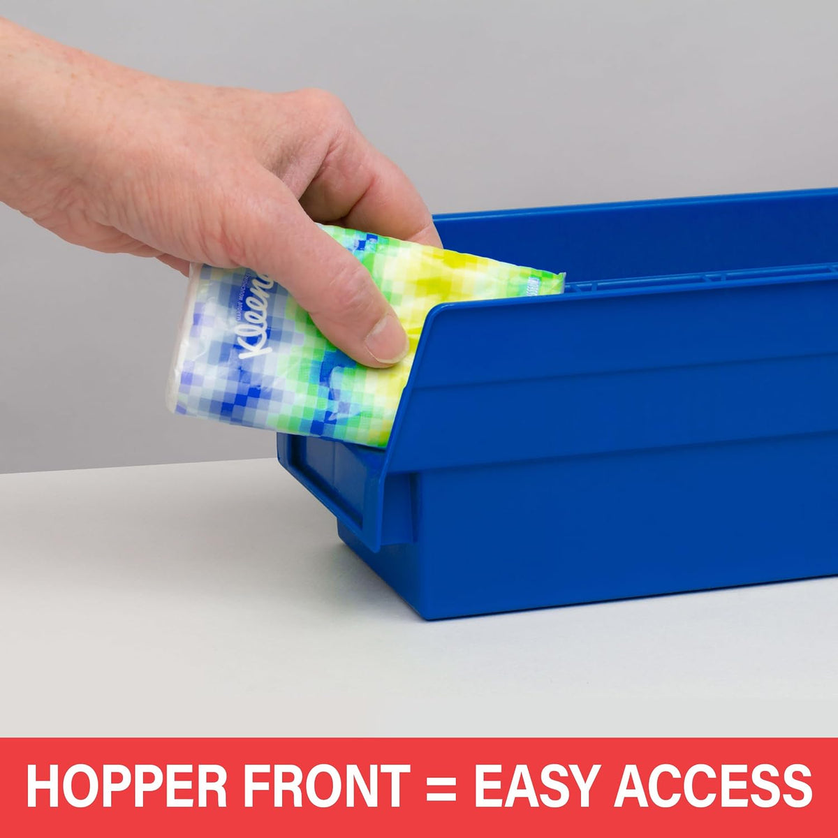 Heavy Duty Plastic Shelf Bins, 12"x 4"x 4", Blue, 24-Pack