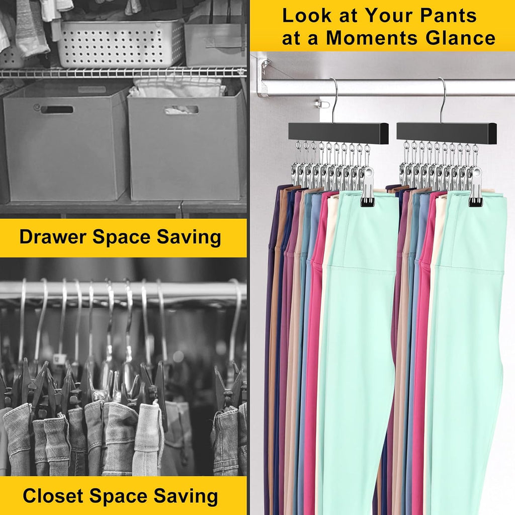 Legging Organizer for Closet, Pants Hangers with Clips Holds 20 Leggings, Jeans, Hats, Shorts, Socks, 360° Rotating