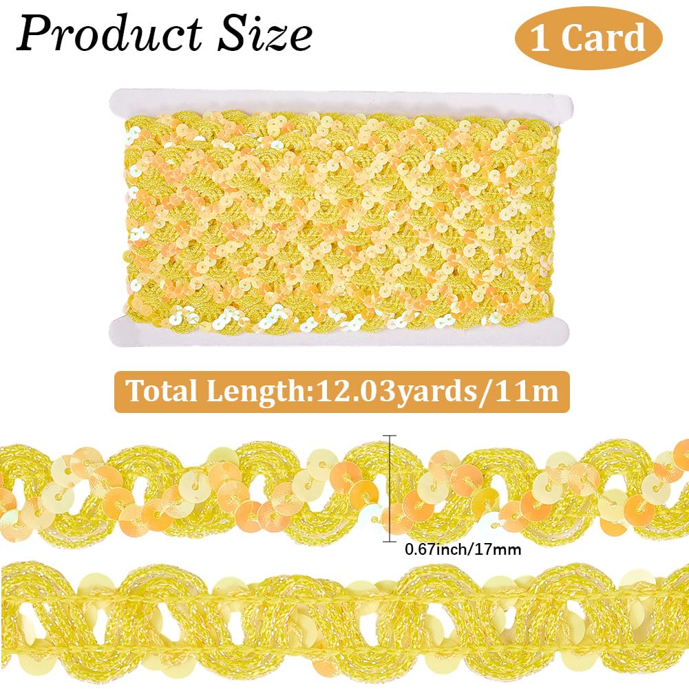 12 Yards Yellow Sequin Trim Sequins Beaded Strip Rick Rack Wave Gimp Woven Trim Metallic Glitter Ric Rac Braid