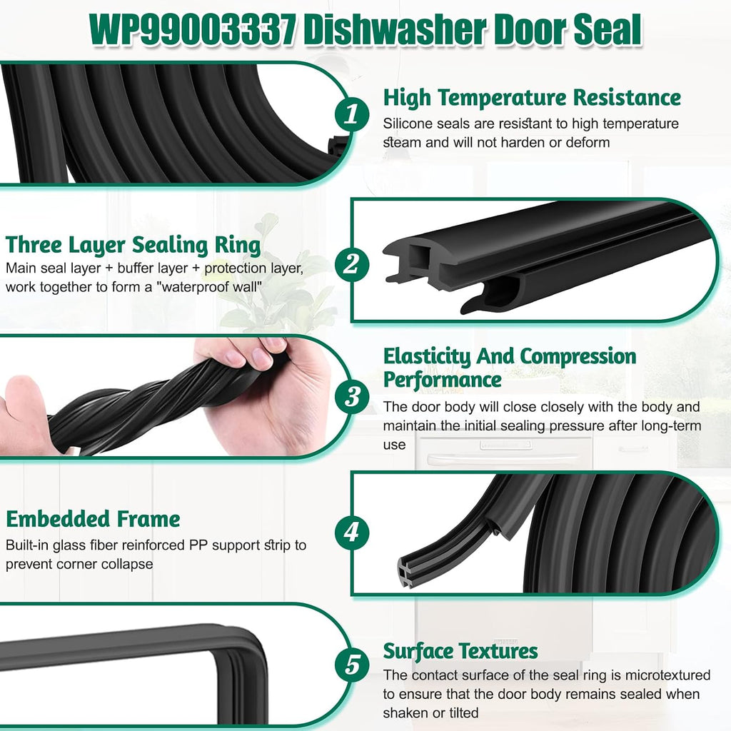 Upgraded WP99003337 Dishwasher Tub Gasket Door Seal Replacement Compatible with Maytag, JennAir, Amana Dishwasher Door Gasket Seal 99003030 99003337 1132005 AP4113754 PS2100616 Dishwasher Tub Seal