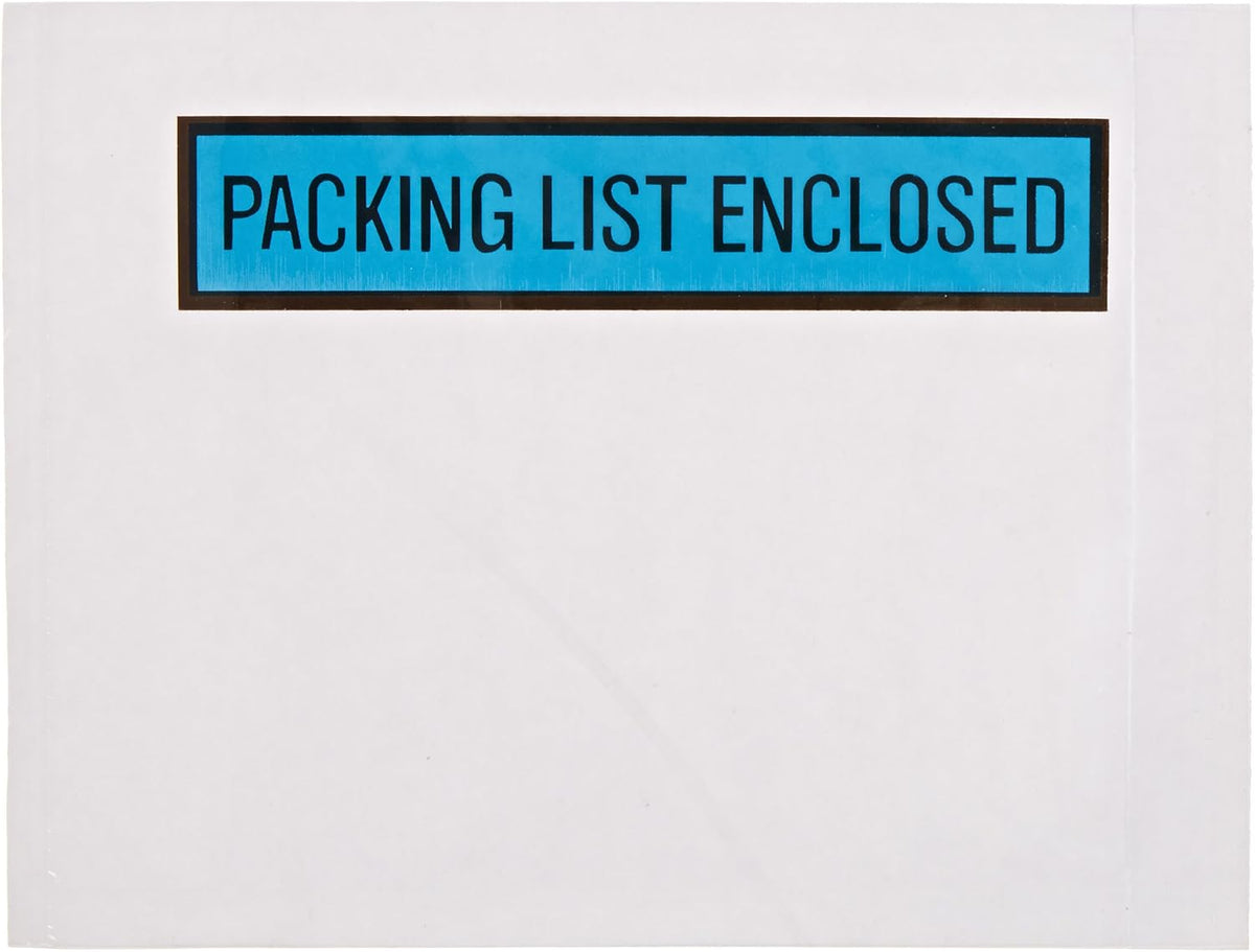 PL488 Poly Envelope, Legend "PACKING LIST ENCLOSED", 4-1/2" Length x 6" Width, 2 mil Thick, Blue (Case of 1000)