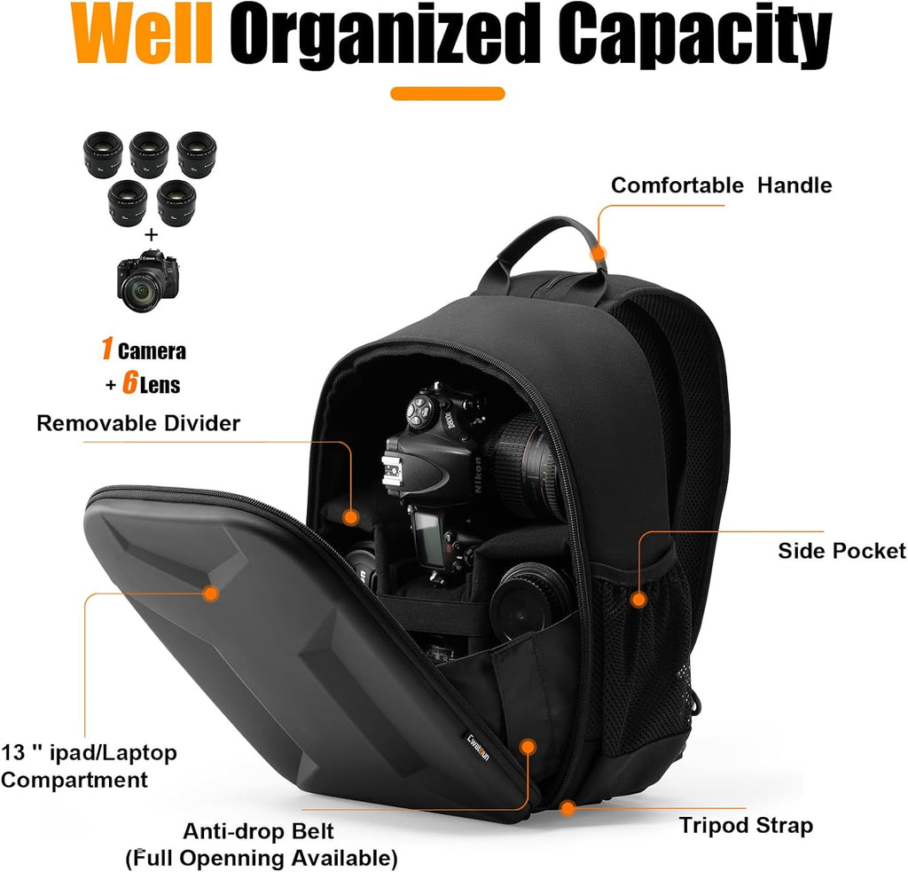 Camera Backpack Hardshell for Photography, 2 in1 Shockproof Camera Sling Bag, Waterproof Camera Case Crossbody with