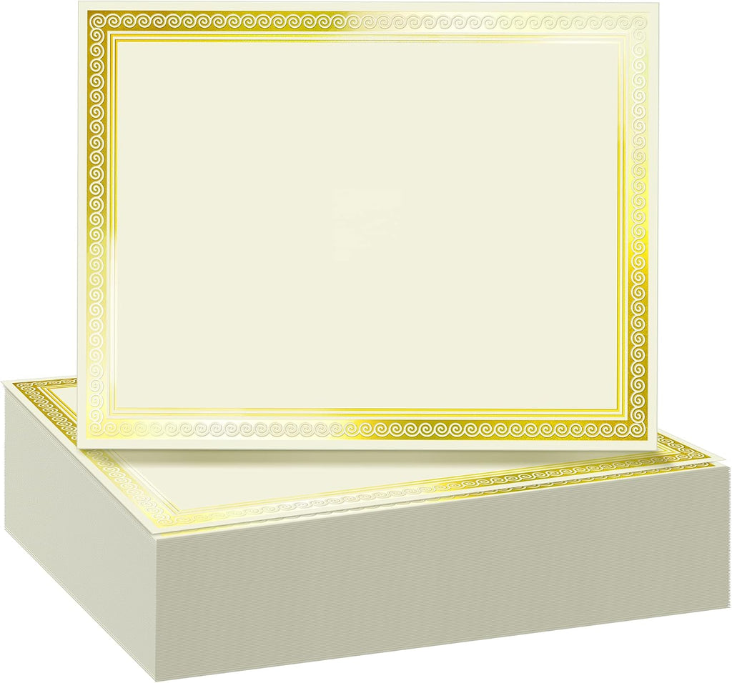 100 Sheets Certificate Papers - Blank Gold Foil Border, 8.5x11 for Diploma, Certificates, Participation Awards