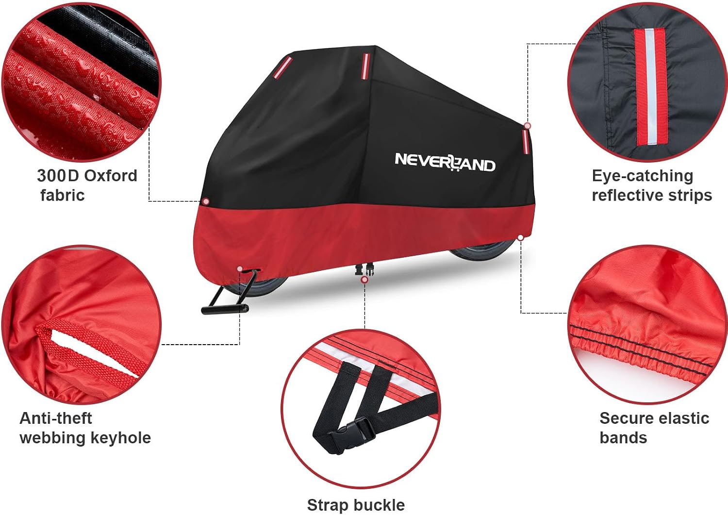 Motorcycle Cover 300D Waterproof Outdoor All Weather Protection | Universal Scooter Cover Against Dust, Rain, UV with