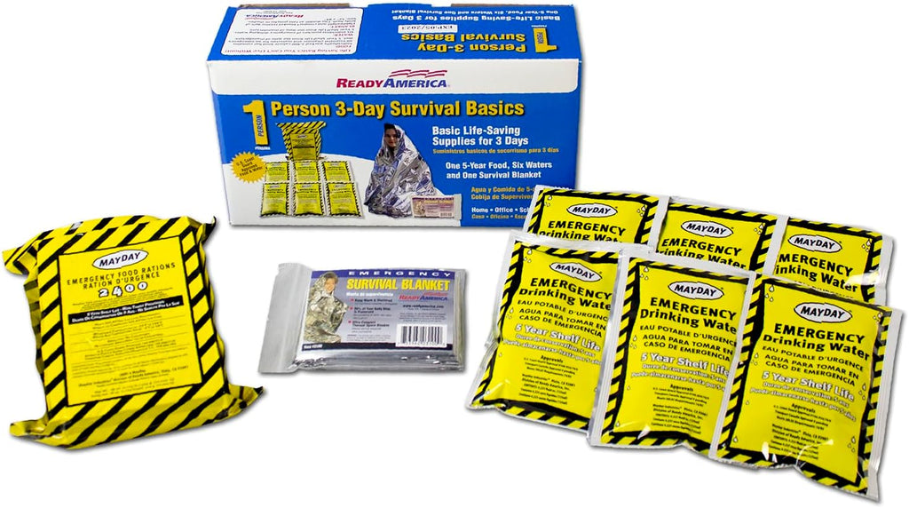 Ready America The Survival Box, 1-Person, 3-Day Emergency Kit Includes 5 Year Emergency Food, Water, Emergency