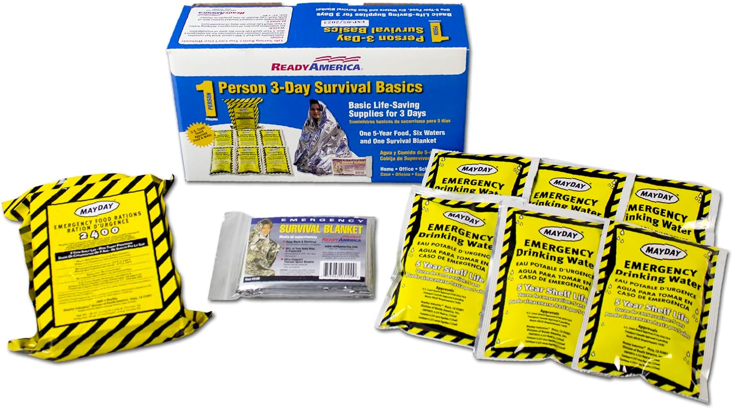 Ready America The Survival Box, 1-Person, 3-Day Emergency Kit Includes 5 Year Emergency Food, Water, Emergency