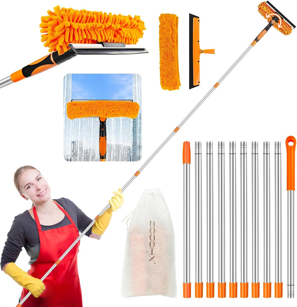 Window Cleaning Tools Window Squeegee: 2 in 1 Double-Sided Professional Cleaner Window Washing Kit with Extension