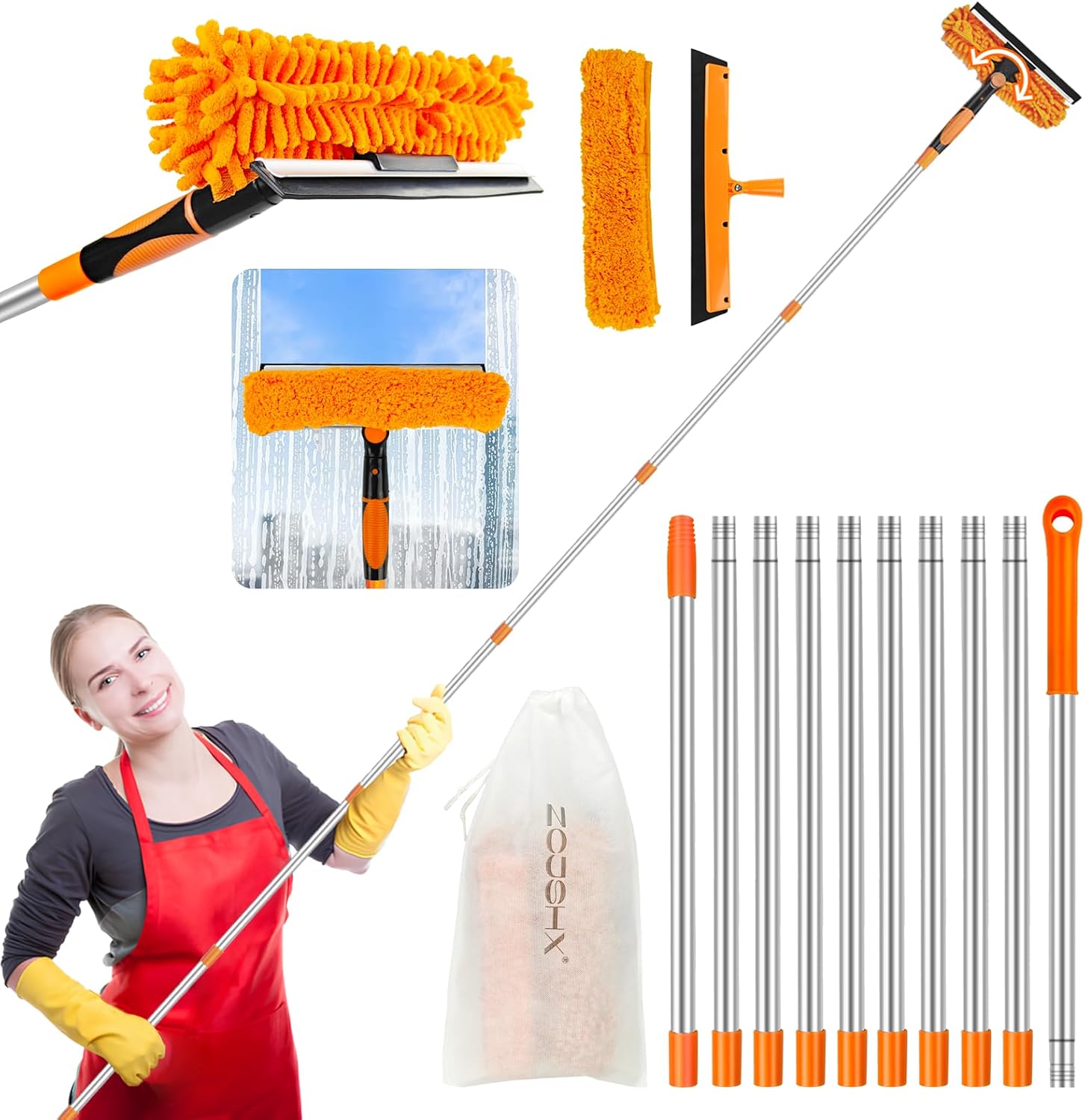 Window Cleaning Tools Window Squeegee: 2 in 1 Double-Sided Professional Cleaner Window Washing Kit with Extension