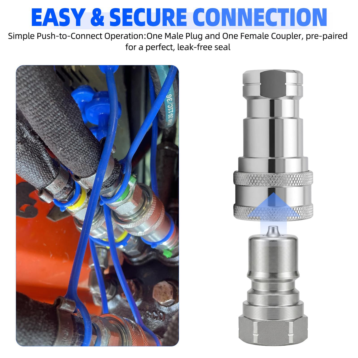Cplbrb 1/4" Hydraulic Quick Connect Couplers Set Ag ISO 7241-B w/Dust Cap
