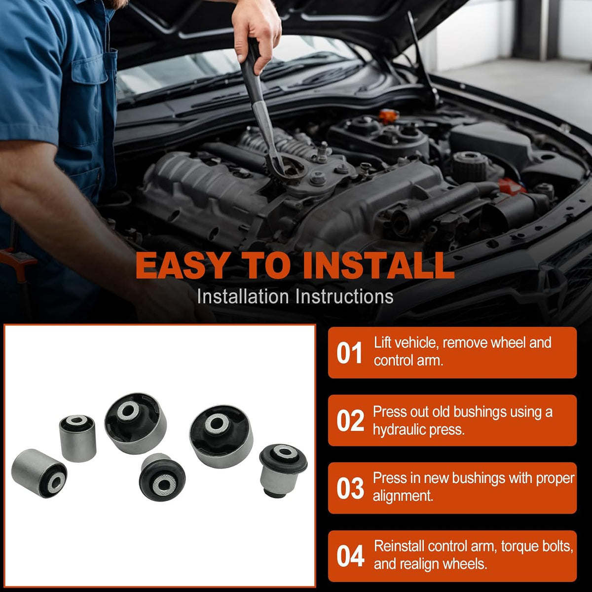WELLBOX Suspension Control Arm Bushing Kit compatible with Honda Accord 2003 2004 2005 2006 2007 Acura TL TSX 2004 2005 2006 2007 2008 Front Lower Inner Outer Replaces OE ‎51391-SDA-A03
