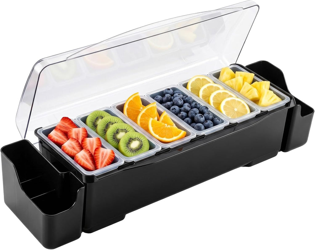 Ice Chilled Condiment Caddy with 6 Removable Trays and Lids