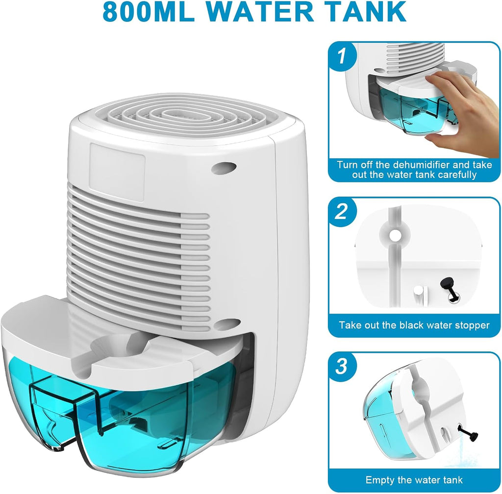 Dehumidifier with Drain Hose. Litever Small Portable Dehumidifier. Auto-OFF. Drain Hose for Continuous Drainage.