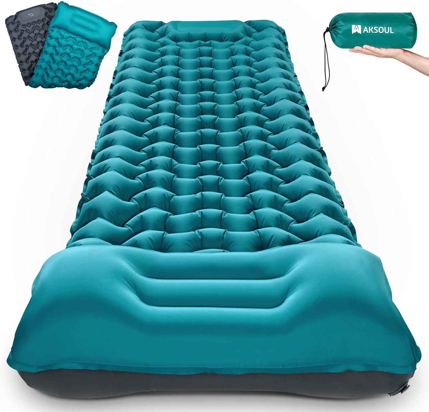 Camping Sleeping Pad with Pillow: Extra Thick 3.9 inch Ultralight Self Inflating Air Mat, Compact Lightweight