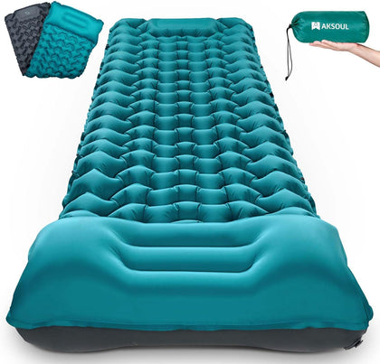 Camping Sleeping Pad with Pillow: Extra Thick 3.9 inch Ultralight Self Inflating Air Mat, Compact Lightweight